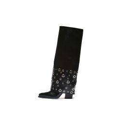 LX562572BLK-PU - Ženske visoke crne čizme sa nitnama