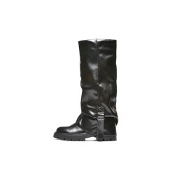 LX562581BLK-PU - Ženske visoke crne čizme sa nitnama – Trend Icon