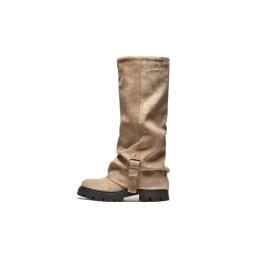 LX562581TAP - Ženske visoke bež čizme sa nitnama – Trend Icon