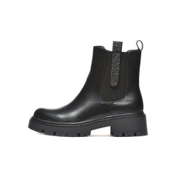 LH602501BLK - Ženske crne čizme sa elastičnom stranom i kristalnim detaljima