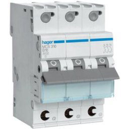 Hager Mcs310 Dvärgbrytare 3-Pol, 6ka, C-Karakteristik 10a, Anslutningsdon & Kablar