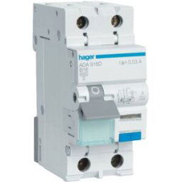 Hager Ada960g Personskyddsautomat 31 Ma, Typ A, C-Karakteristik 10 A, Anslutningsdon & Kablar