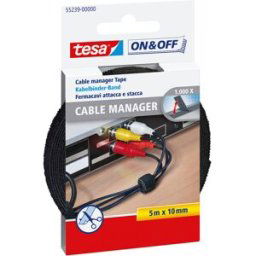 Tesa Kardborrband strips, 10 mm, 5 m, svart