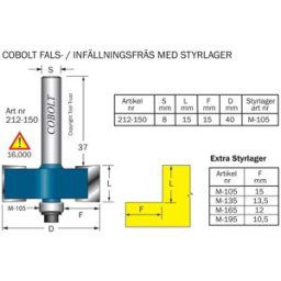 Cobolt HM-falsfräs m kul.l L= 15mm F=15mm