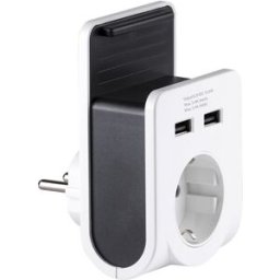 Gelia Laddare vägguttag 2 USB och 1 schuko, med hållare