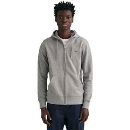 GANT Regular Shield Zip Hoodie Herr, GREY MELANGE, M