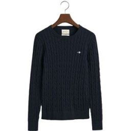 GANT Stretch Cotton Cable Crew Neck Sweater Dam, EVENING BLUE, XS