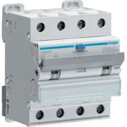 Hager Adm466c Personskyddsautomat 4-Polig, 30 Ma, C-Karakteristik 16 A, Anslutningsdon & Kablar
