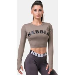 Nebbia Long Sleeve Thumbhole Sporty Crop Top Mocha