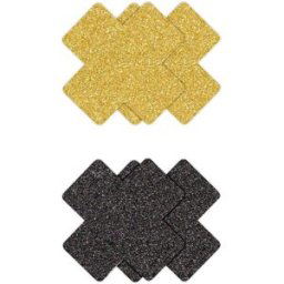 NS Novelties Glitter Cross Pasties Black & Gold 2 Pair