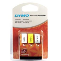 Tape DYMO LetraTag 3-pack gul/vit/metallic
