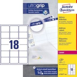 Etikett AVERY Ultra Grip 63,5x46,6mm 1800/FP