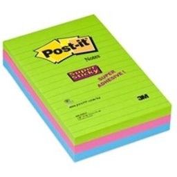 Post-It Supersticky Rainbow, linjerat, 102x152mm 3st