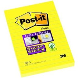 Post-It Supersticky Gul, linjerat, 102x152mm, 6st 6st