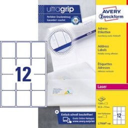 Etikett AVERY UltraGrip 63,5x72 mm 1200/FP