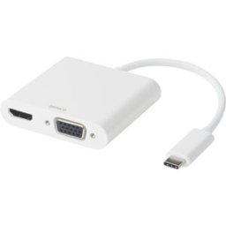 Adapter DELTACO HDMI/VGA/ljud/USB-C vit