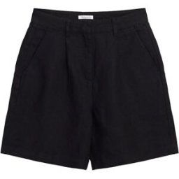 Knowledge Cotton Posey Wide High-Rise Linen Shorts Dam, M, Black Jet