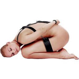 Ouch! Body Harness With Thigh And Hand Cuffs Black