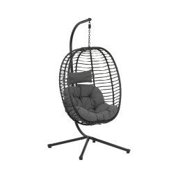 Outdoor-Hängesessel mit Gestell - Sitz zusammenfaltbar - schwarz/grau - oval