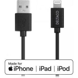 Deltaco Usb-A Till Lightning Mfi - Ladd/synkkabel 2m - Svart