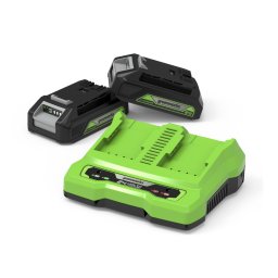 Greenworks GSK24B2, 24V startsats, 2x2 Ah batteri + dubbel laddare