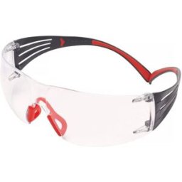 3M Skyddsglasögon SecureFit 400, klar lins med reptålig anti-fog-beläggning, röd/grå