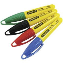 Stanley 2-47-329 Märkpenna 4-Pack, Svart/röd/grön/blå, Märkning & Markering