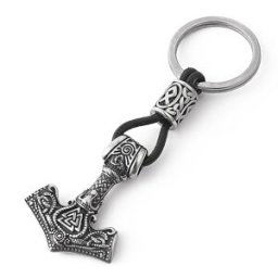 Lykka Viking Thors hammer Valknut and runes stålnyckelring