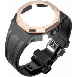 Tiera Casio GA-2100 custom mod kit svart silikonklockarmband + rose gold stålbezel