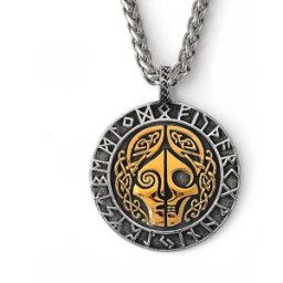 Lykka Viking skull and runes gold stålhalsband 60 cm