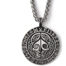 Lykka Viking skull and runes silver stålhalsband 60 cm