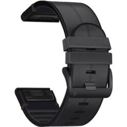 Tiera Garmin Fenix läder-silikon armband quick release svart 26 mm