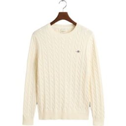 GANT Cotton Cable Crew Neck Herr, Cream, XL