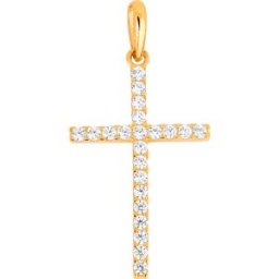 Lykka Crosses tunna kors hänge i guld med zirkonia stenar 12,30 x 20,88 mm