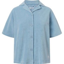Knowledge Cotton Apparel Women's Woven Terry Short Sleeve Shirt Airy Blue S