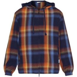Knowledge Cotton Apparel Men's Checked Hoodie Twill Zipper Jacket Blue Check M