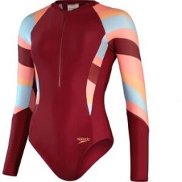 Speedo Women's Long Sleeve Swim Suit Oxblood/Coral 30