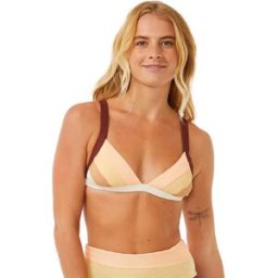 Rip Curl Women's Block Party Spliced Fixed Triangle Bikini Top Bone L