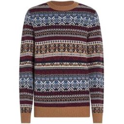 Tommy Hilfiger Gifting Wool Blend Fair Isle Crew Neck Herr, XL, Safari Canvas / Multi