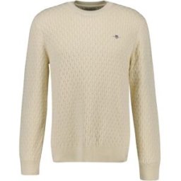 GANT Textured Cotton Crew Neck Herr, Cream, XL