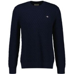 GANT Textured Cotton Crew Neck Herr, EVENING BLUE, XL