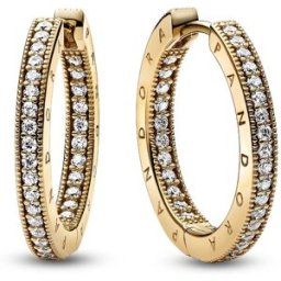 Pandora Signature Logo & Pave 14k Gold-plated hoops 262738C01