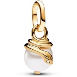 Pandora ME Snake Pearlescent 14k Gold-plated Mixed stone White berlock 763375C01