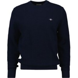 GANT Textured Cotton Crew Neck Herr, EVENING BLUE, M