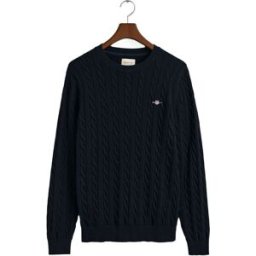 GANT Cotton Cable Crew Neck Herr, EVENING BLUE, M