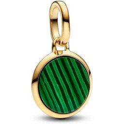 Pandora ME Engravable round 14k gold-plated mini medaljongen with man-made imitation of malachite 763389C01