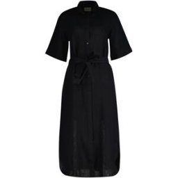 GANT Regular Linen Short Sleeve Shirt Dress Dam, Black, 38