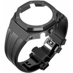 Tiera Casio GA-2100 custom mod kit svart silikonklockarmband + svart stålbezel