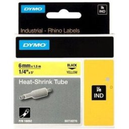 MÃ¤rkband Dymo Rhino Krympslang, svart/gul, 6mm, 5/fp