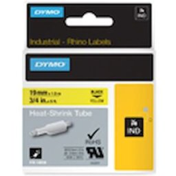 MÃ¤rkband Dymo Rhino Krympslang, svart/gul, 19mm